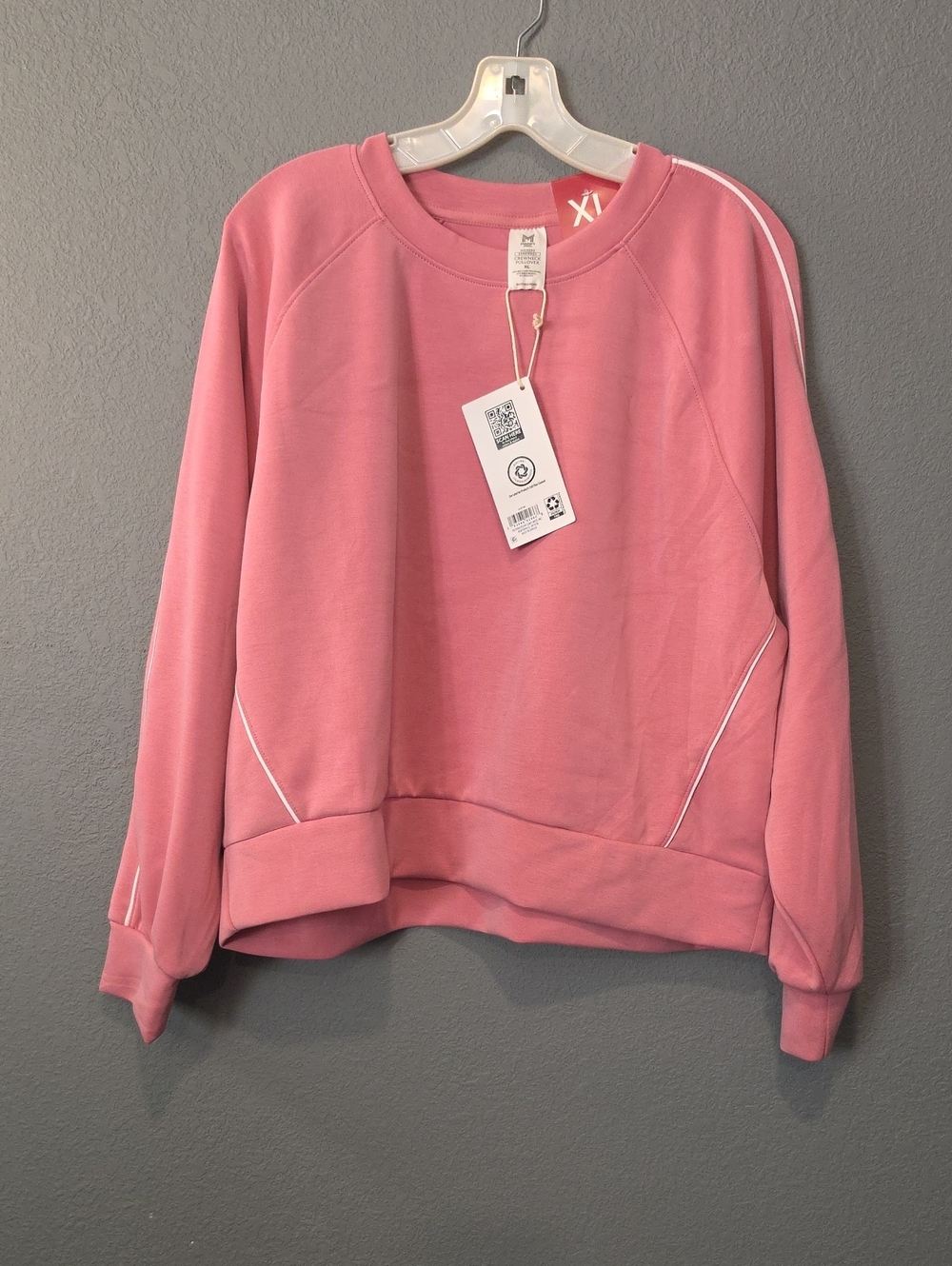 Women's Pink Crewneck Pullover with White Piping - XL